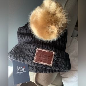 Love your melon BRAND NEW beanie! Black with fluffy ball on top.